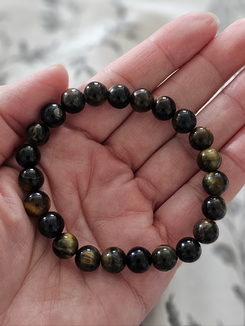 Gold & Black Tiger Eye Beaded Stretch Bracelet